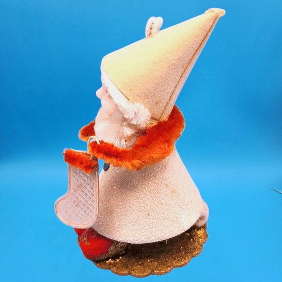 Vintage 1950s Putz Elf Ornament Red Chenille Foil Stocking Mica Accents Japan - Picture 4 of 9